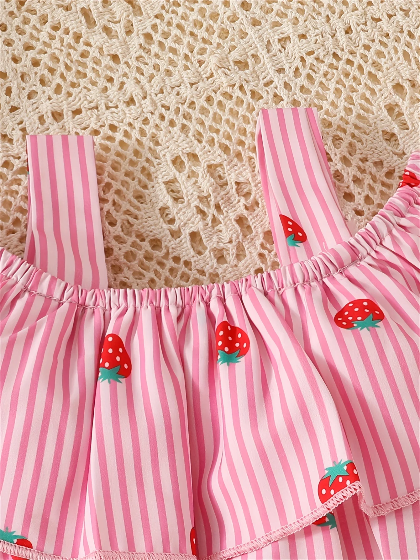 Cute 2-Piece Strawberry Cold Shoulder Top + Short Skirt Girl\'s Set, Summer Going Out Girls Clothes Outfit