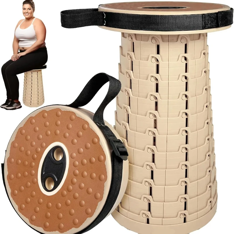 Portable Folding Stool with Soft Seat Telescoping Outdoor Camping Fishing Chair Compact Travel Stool High Bearing Capacity