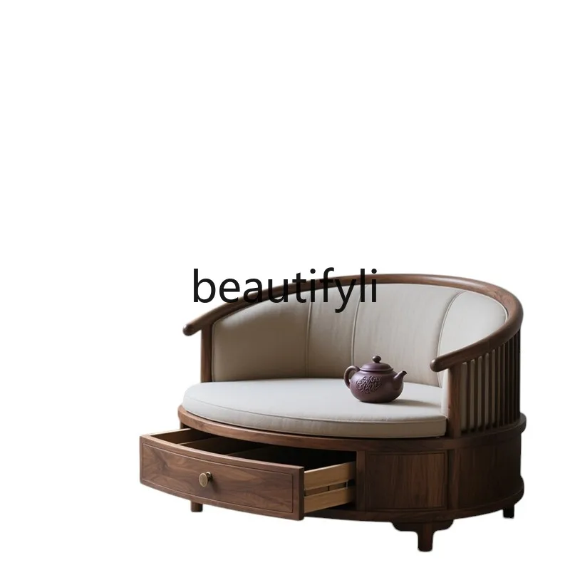 

Song style, new small apartment household minimalist light luxury sofa North American black walnut solid wood single sofa