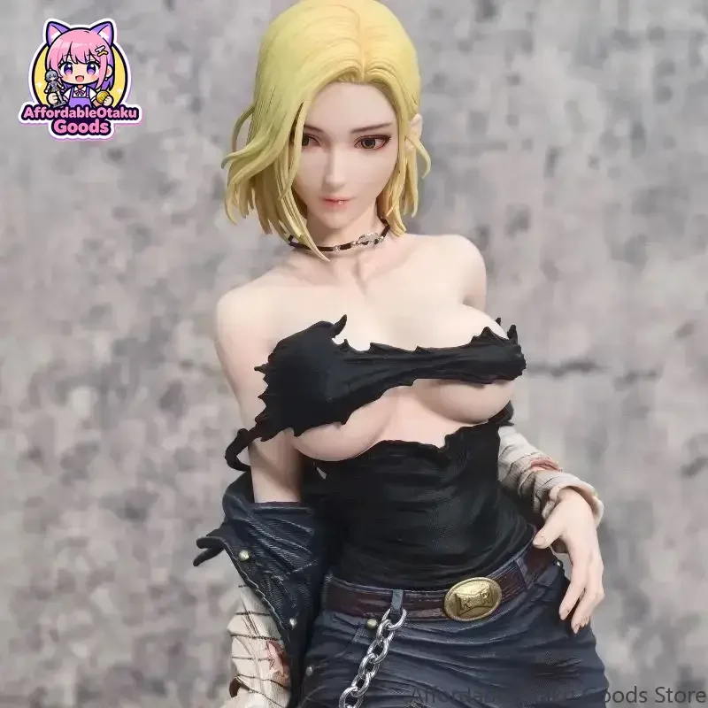 Android 18 Figure 30cm, Battle Damaged Black Dress Twin Head Sculpt PVC/Resin GK Statue Collectible Desktop Decor