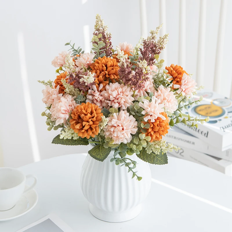 Künstliche Blumen Lavendel Seidenkugel Chrysantheme Heim-Raumdekoration Hochzeit Esstisch-Tischdekoration Künstliche Pflanzen Brautstrauß