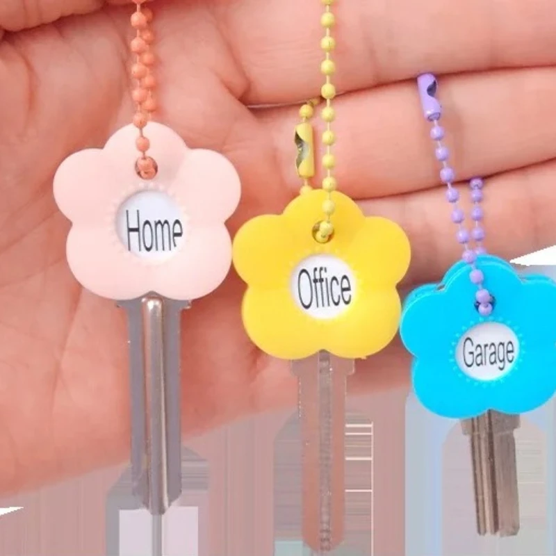 Flower Silicone Key Cap Cover 5Pcs Colorful Key Identifier Shell Keychain Head Protector For Home Door Keys