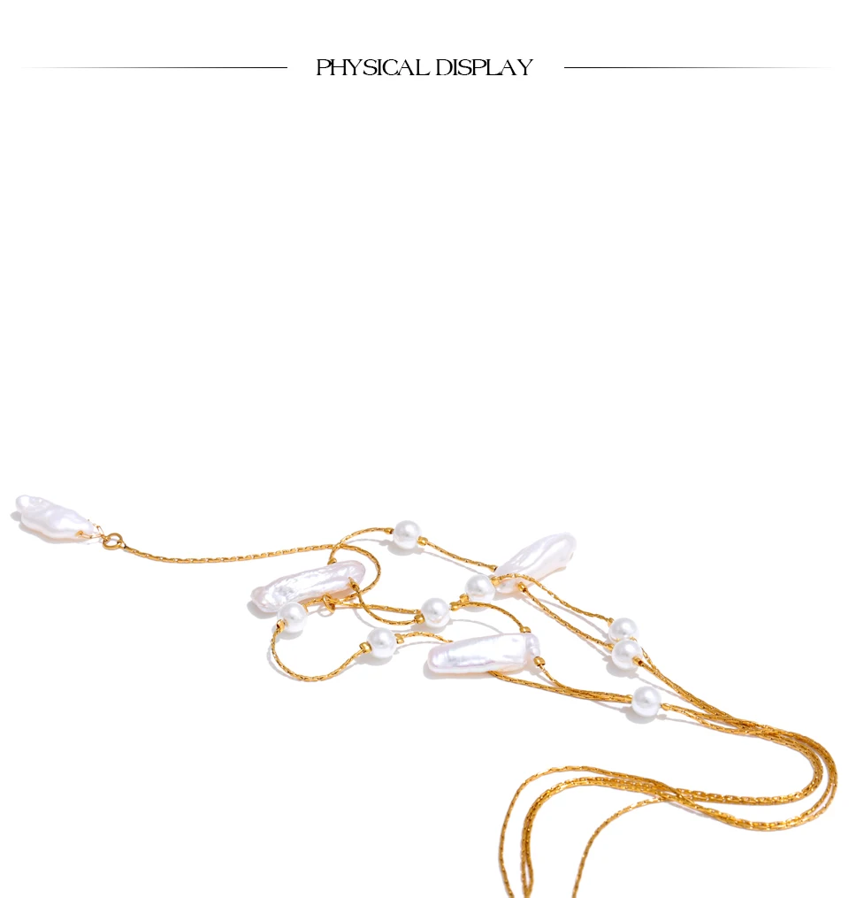 Yhpup Exklusives Design Barocke natürliche Süßwasserperlen Luxus-Halskette Edelstahl Doppelschichtkette Premium-Schmuck Geschenk – Detail 11