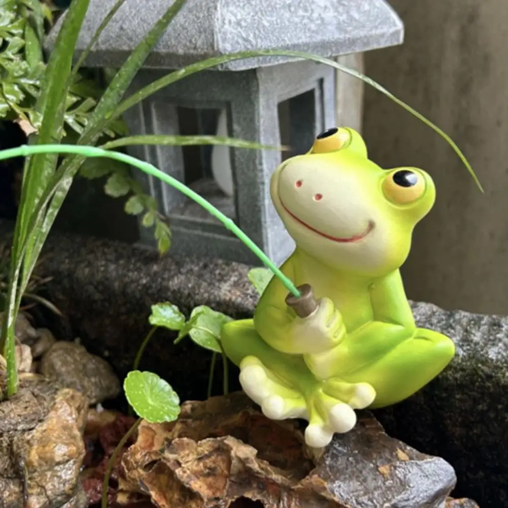 Resin Panda Figurine Garden Frog Ornament Whimsical Resin Pond Decor Sculptures Fishing Cartoon Frog Crocodile Panda for Outdoor - view 3