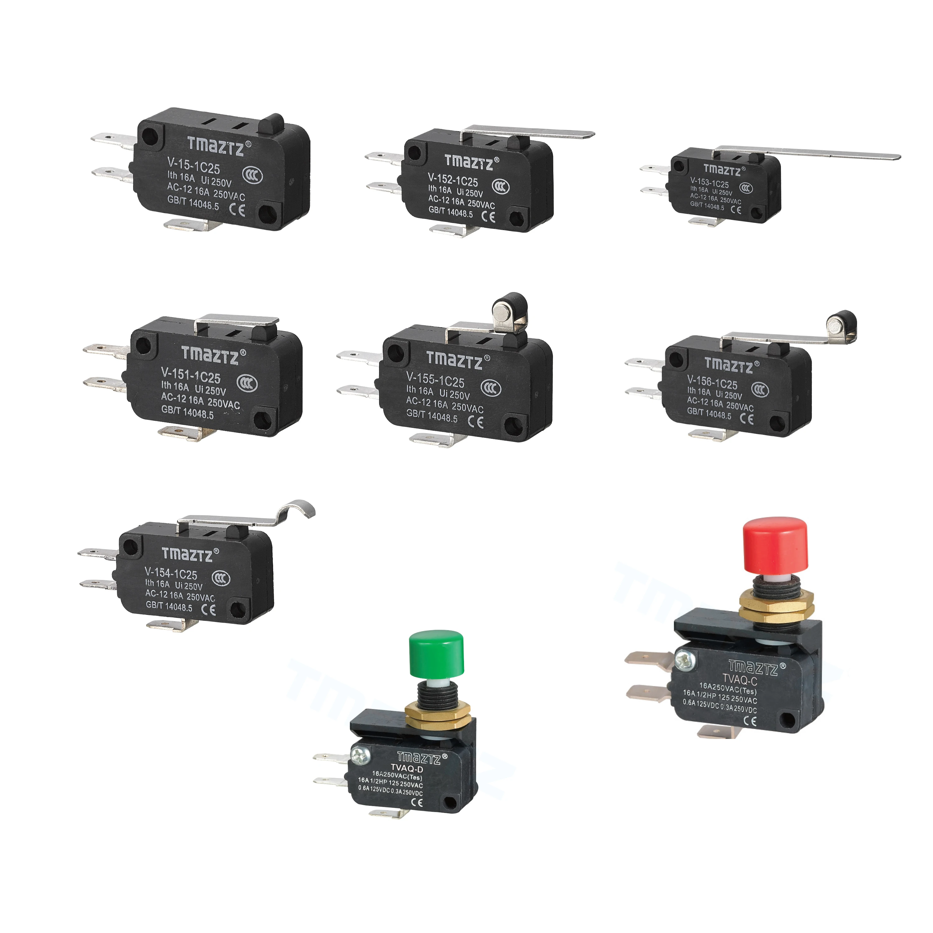 V-15 V-151 V-152 V-153 V-154 V-155 V-156-1C25 Micro Switch 16A 250VAC SPDT Momentary Travel Limit Switch 1NO1NC Lever Roller