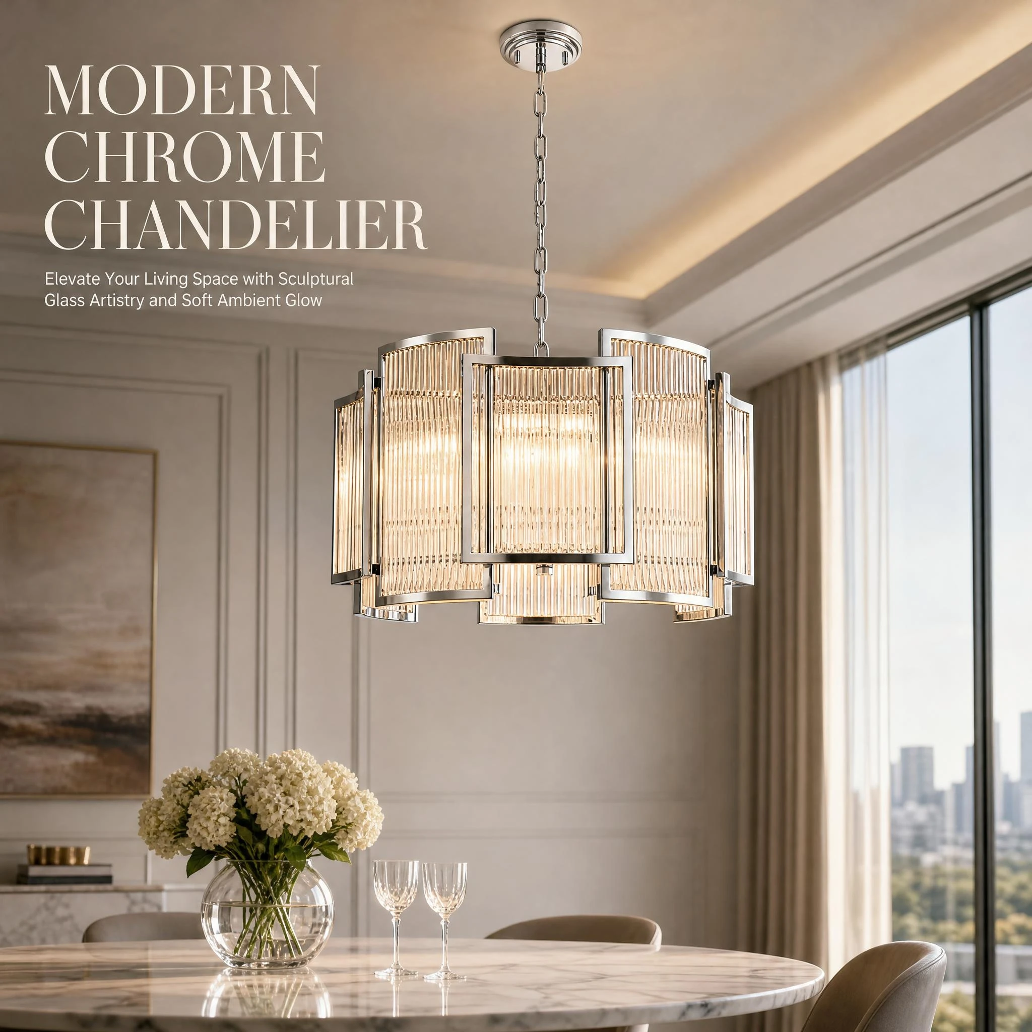 Light Luxury Duplex Building Living Room Bedroom Dining Room Circular Led Pendant Light Wrought Iron Glass Rod Lighting Fixture