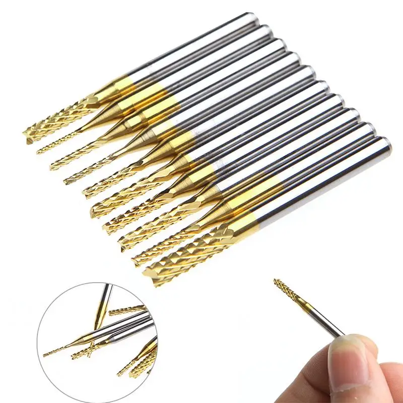 

E1PD 10Pcs 1/8'' 0.8-3.175mm PCB Drill Bit Engraving Cutter Rotary End Mill Set