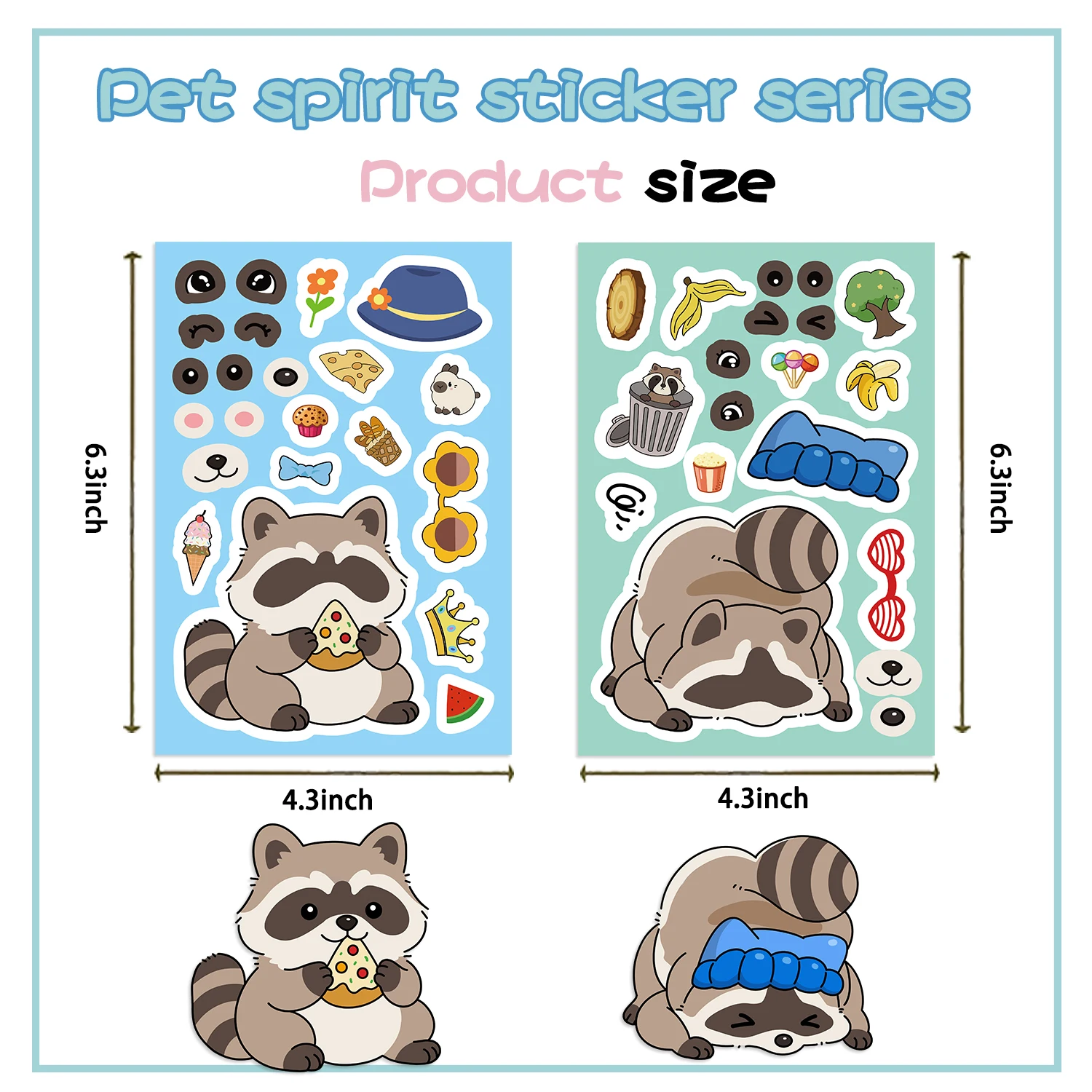 8/16/24 قطعة الراكون جعل وجه لغز ملصقات الكرتون التفاعلية لغز الحيوانات DIY بها بنفسك ملصقات الوجه