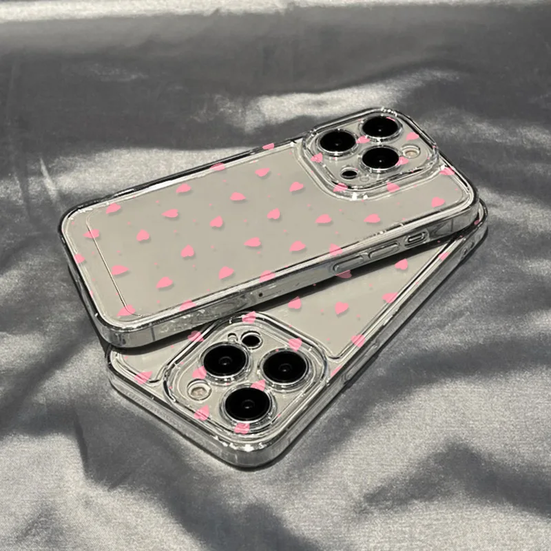 Pink Love Heart Phone Case For iPhone 16 17 Pro Max Case iPhone 15 11 13 12 14 Pro Max 7 8 Plus XR SE Shockproof Soft TPU Cover