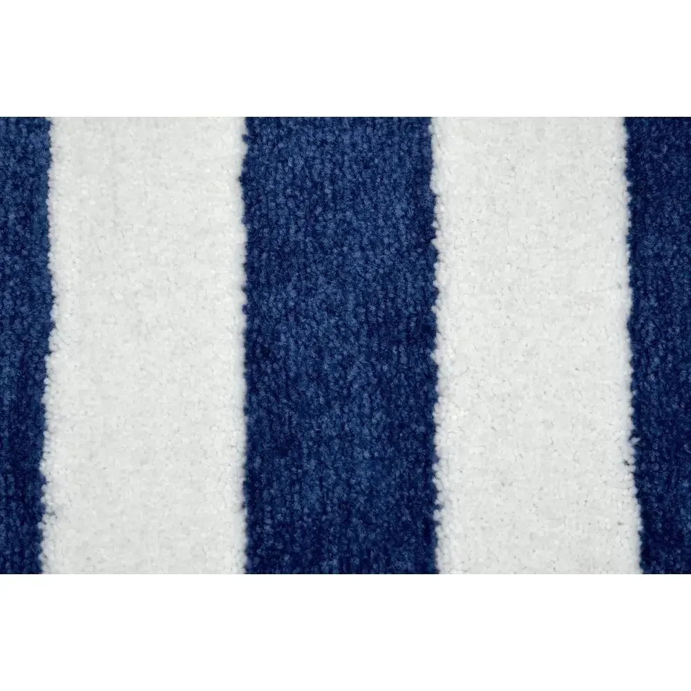 Modern Striped Bath Rug Set Indigo & White Washable Non-Slip Plush USA Made 21 x 34