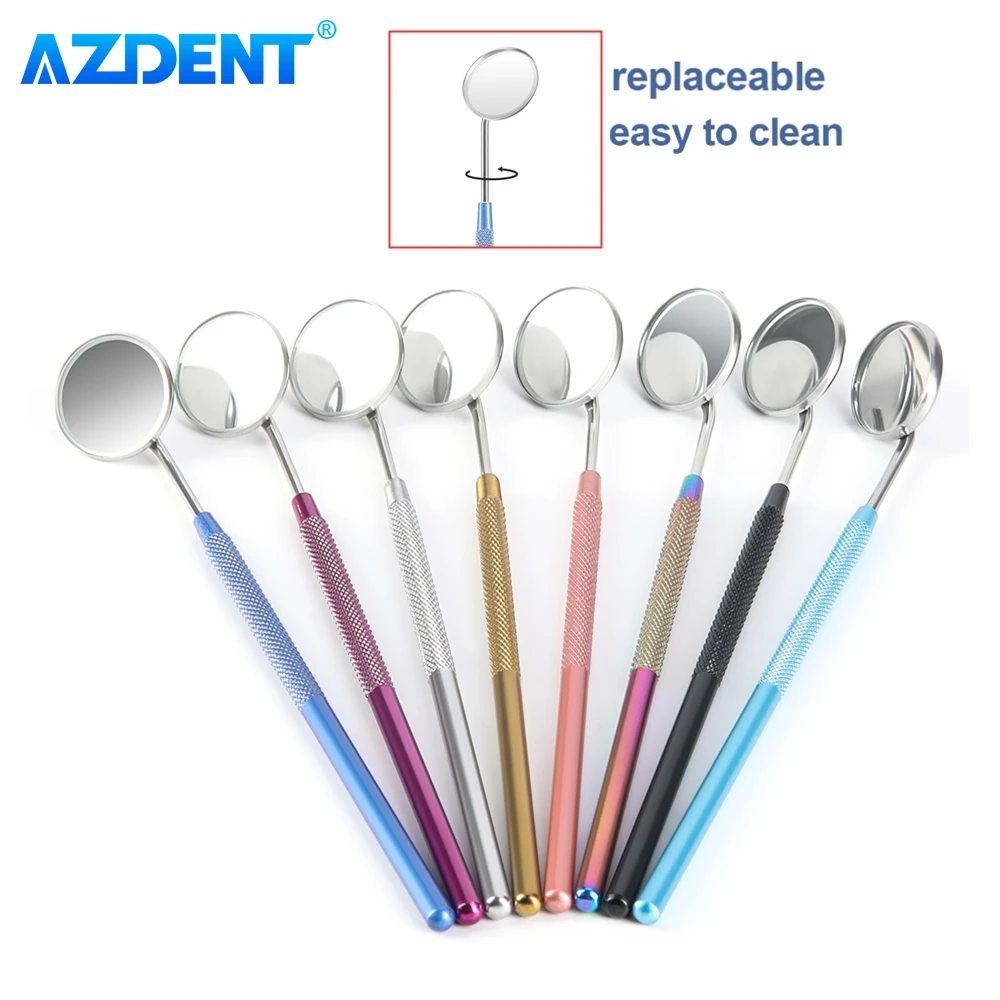 8PCS/Set AZDENT Dental Mouth Mirror Reflector Removable Heads Detachable Stainless Steel Handle Oral Care Checking Mirrors Tools