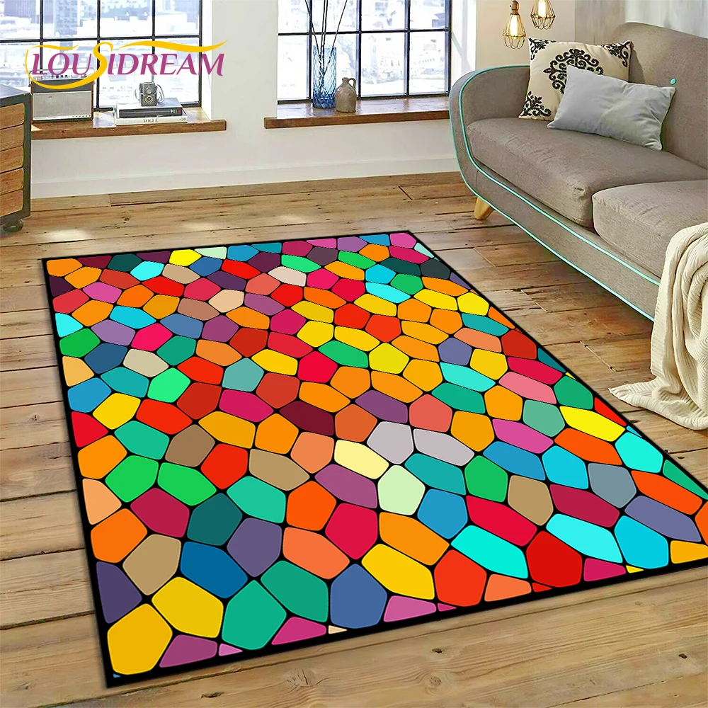 Rainbow 3D Colour Illusion Cartoon Rug Carpet for Living Room Bedroom Home Decor,Floor Mat Non-slip Decoration for Sofa Doormat