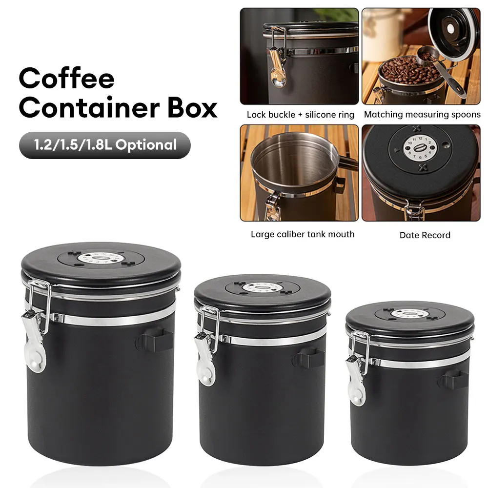 

1.2/1.5/1.8L Stainless Steel Coffee Bean Can Large Capacity Coffee Storage Container Sealing Coffee Filling Food Storage Contain