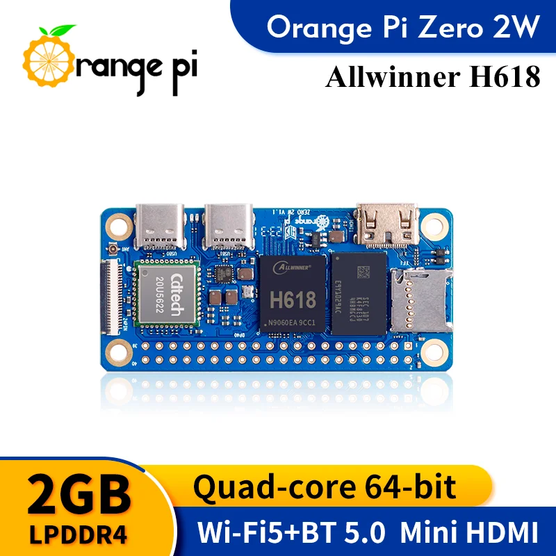 TopElec Orange Pi Zero 2W + Expansion Board Single Board Computer 2GB RAM Allwinner H618 WiFi-BT Orange Pi Zero 2 W Development