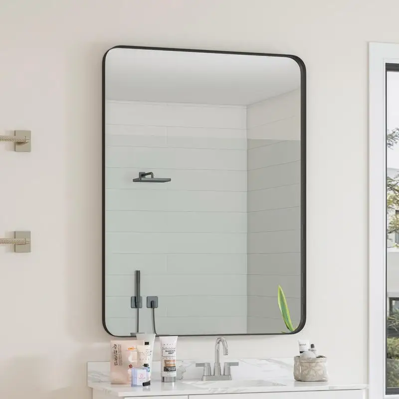 

Black Rectangular Wall Mirror 30x40 Inch Metal Framed Vanity Dressing Mirror for Bathroom, Living Room, and Bedroom Decor
