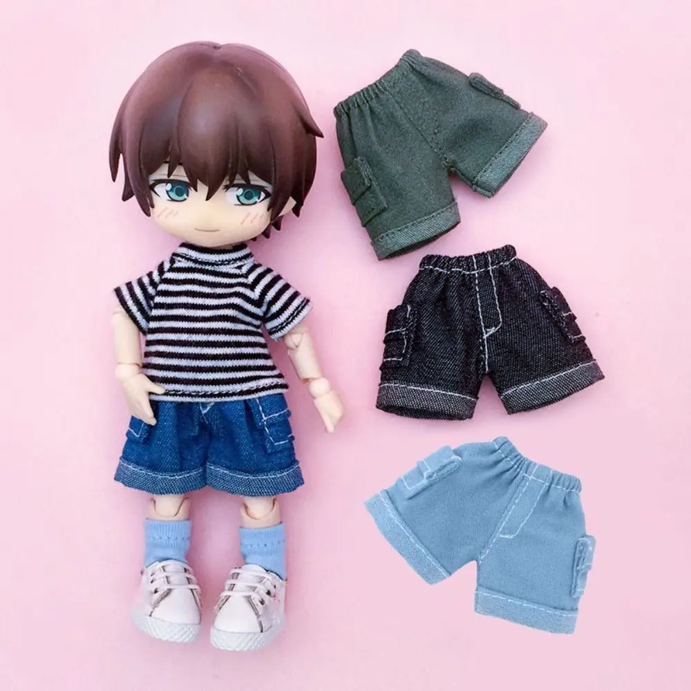 Fashion Casual Round Collar Long Sleeved Shirt Handmade Doll Shorts For 1/11 OB11 Doll Jeans Pants Clothes For 1/12 BJD Dolls