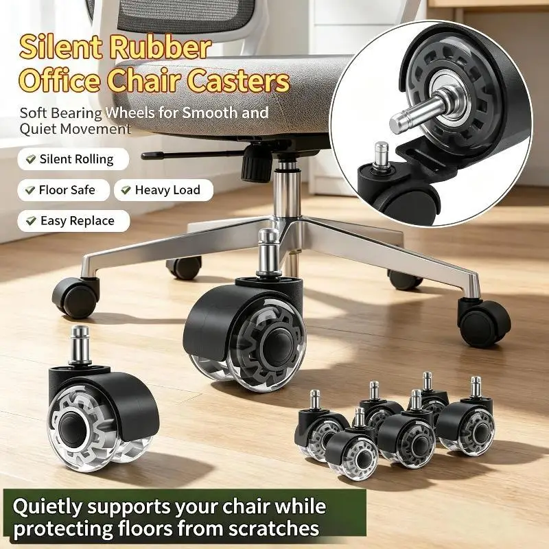 Universal Silent Rubber Office Chair Caster Wheels 1/5Pcs 360 Swivel No Noise for Conference Room Home Office Chairs