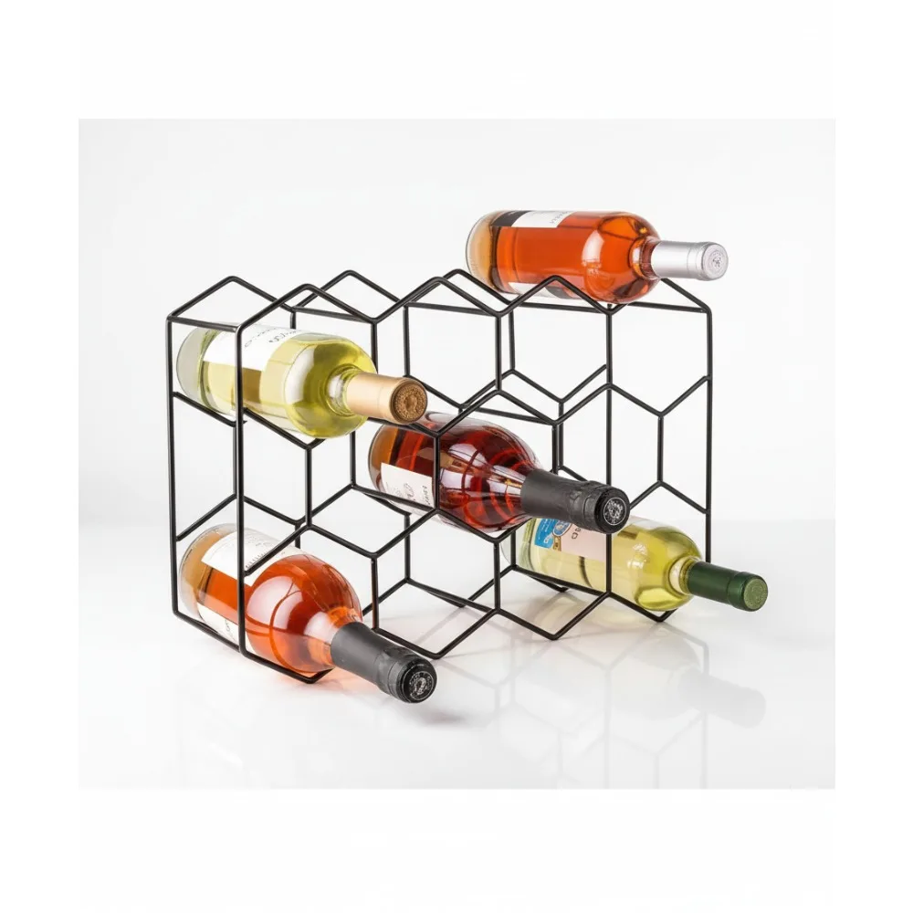 

Modern Black Metal Countertop Wine Rack - 14 Bottle Storage, No Assembly Required, Space-Saving Design for Kitchen & Bar