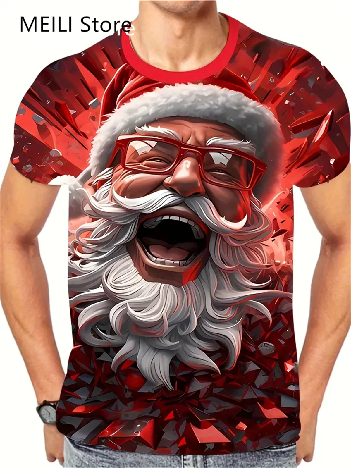 Christmas 3D Santa Claus Print T Shirt for Men Casual Short Sleeve Tee Shirts Fashion O-Neck Top New Year Gift Oversized T-Shirt