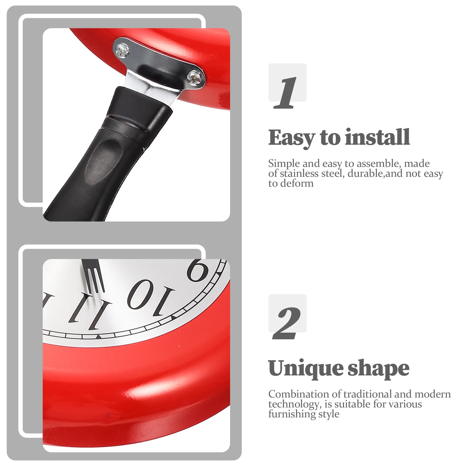 

1Set Decorative Frying Pan Wall Clock Silent Sweep Non-Ticking Operated Creative Home Living Room Wall Mount Clock