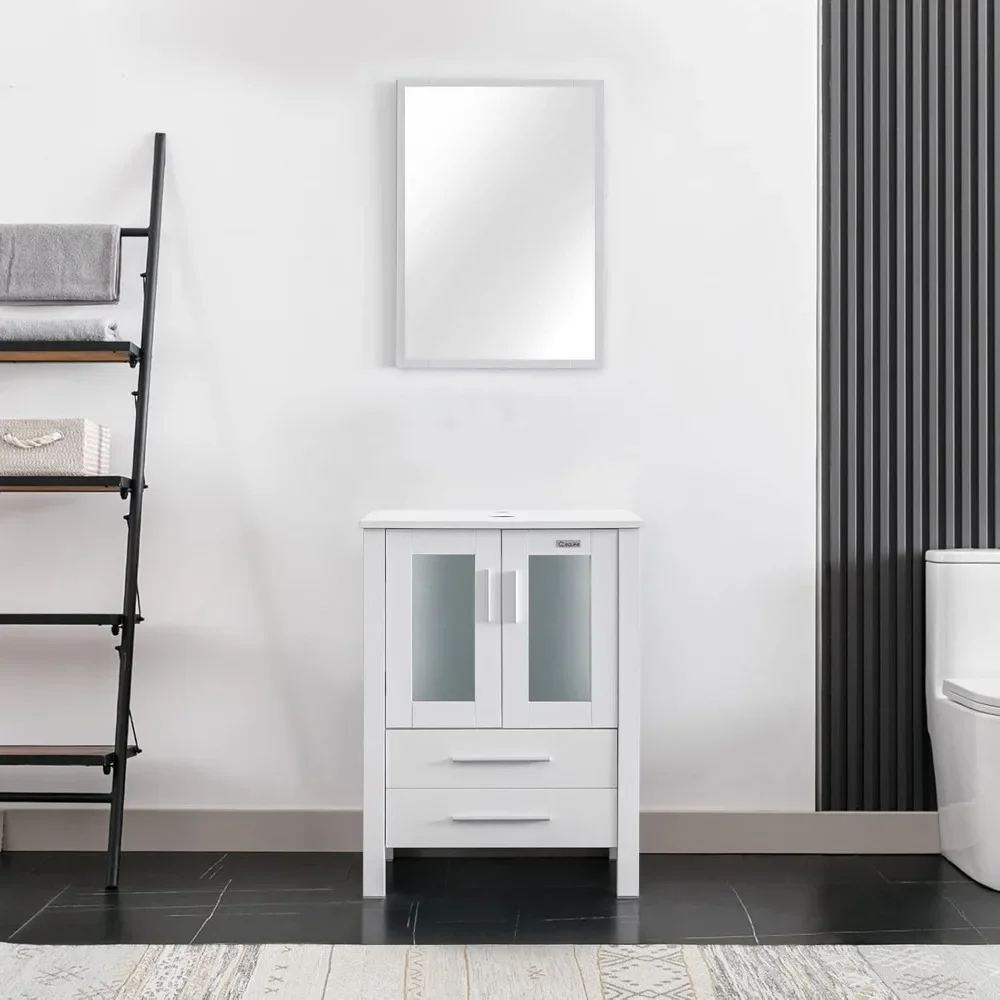 Bathroom Vanity Cabinet Modern Pedestal Cabinets Pedestal Stand Wood with Bathroom Vanity Mirror Soft Closing Doors Set