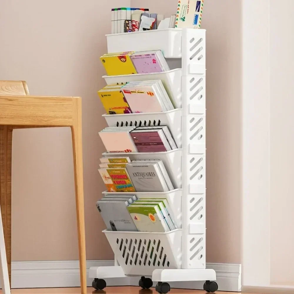 Floor Mounted Movable Bookshelf With Wheels 5 Layers Table Side Bookcase Magazine Rack Bookshelf  Classroom Desk Storage Rack