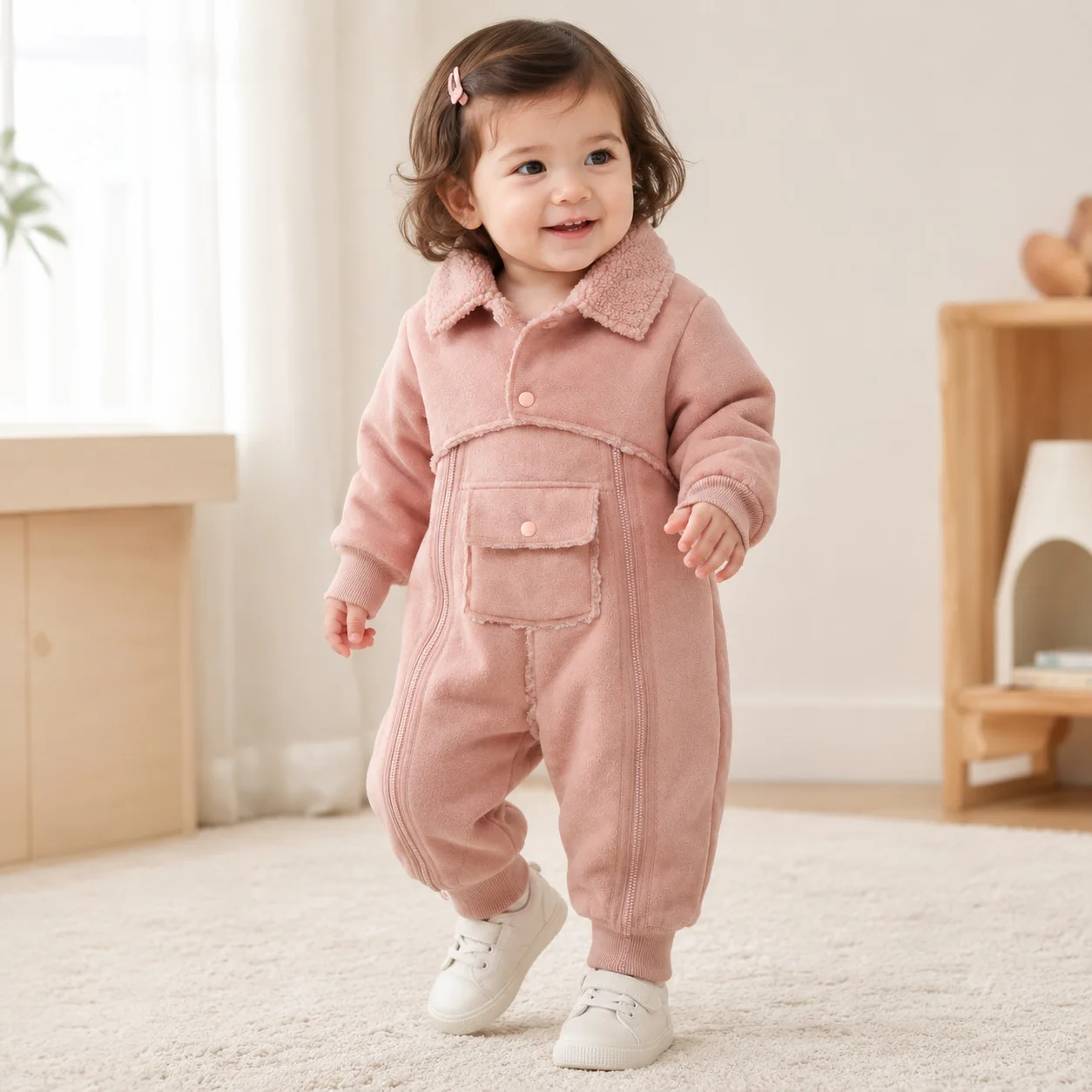 Winter New Baby Plus Velvet Thick Romper Infant Boy Girl Warm Lamb Fleece Jumpsuit Long Sleeve Toddler Warm Clothes 0-24M