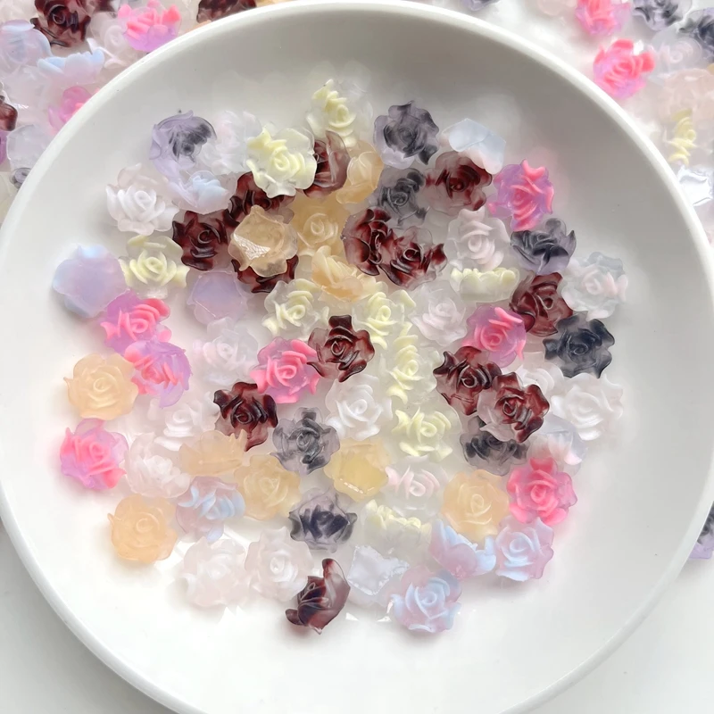 40 new cute 11mm resin mini glow dyed rose flat back Cabochon scrapbook Kawaii DIY decorative accessories