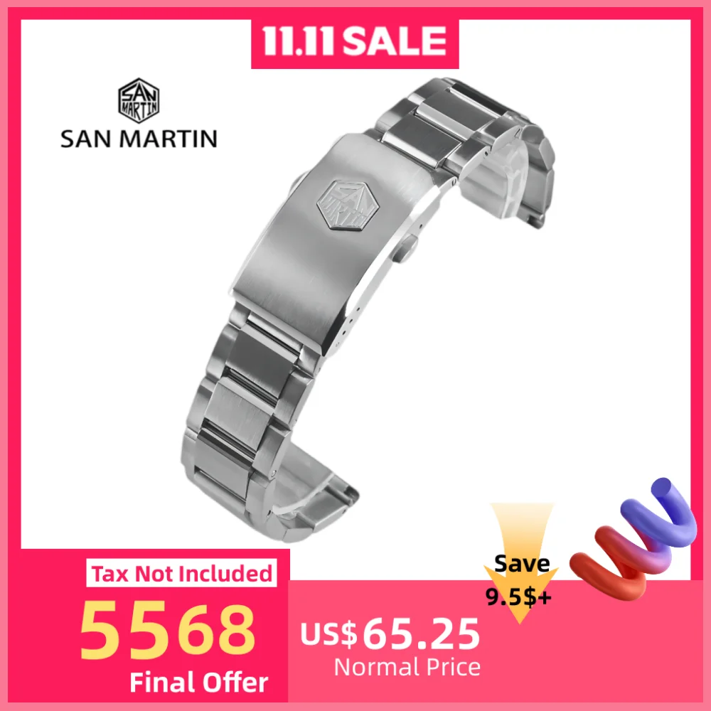 

San Martin 316L Stainless Steel Straps Luxury Watchband 20mm 22mm Waterproof Watch Bracelet Universal Straight End Links BD0007