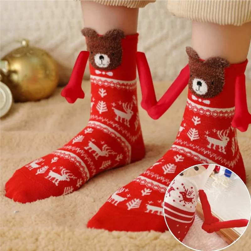 Weihnachten magnetische Paar Socken Damen Baumwolle Mid Crew Socken Urlaub Geschenk Paar für Paare Weihnachten Liebe Neuheit festliche Kleidung