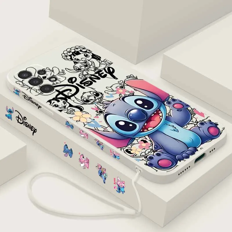 Coque de téléphone créative Disney Stitch pour Xiaomi 17 15 15T 14 14T 13 12 11 POCO X8 X7 M7 F7 F8, étui en silicone liquide avec cordon