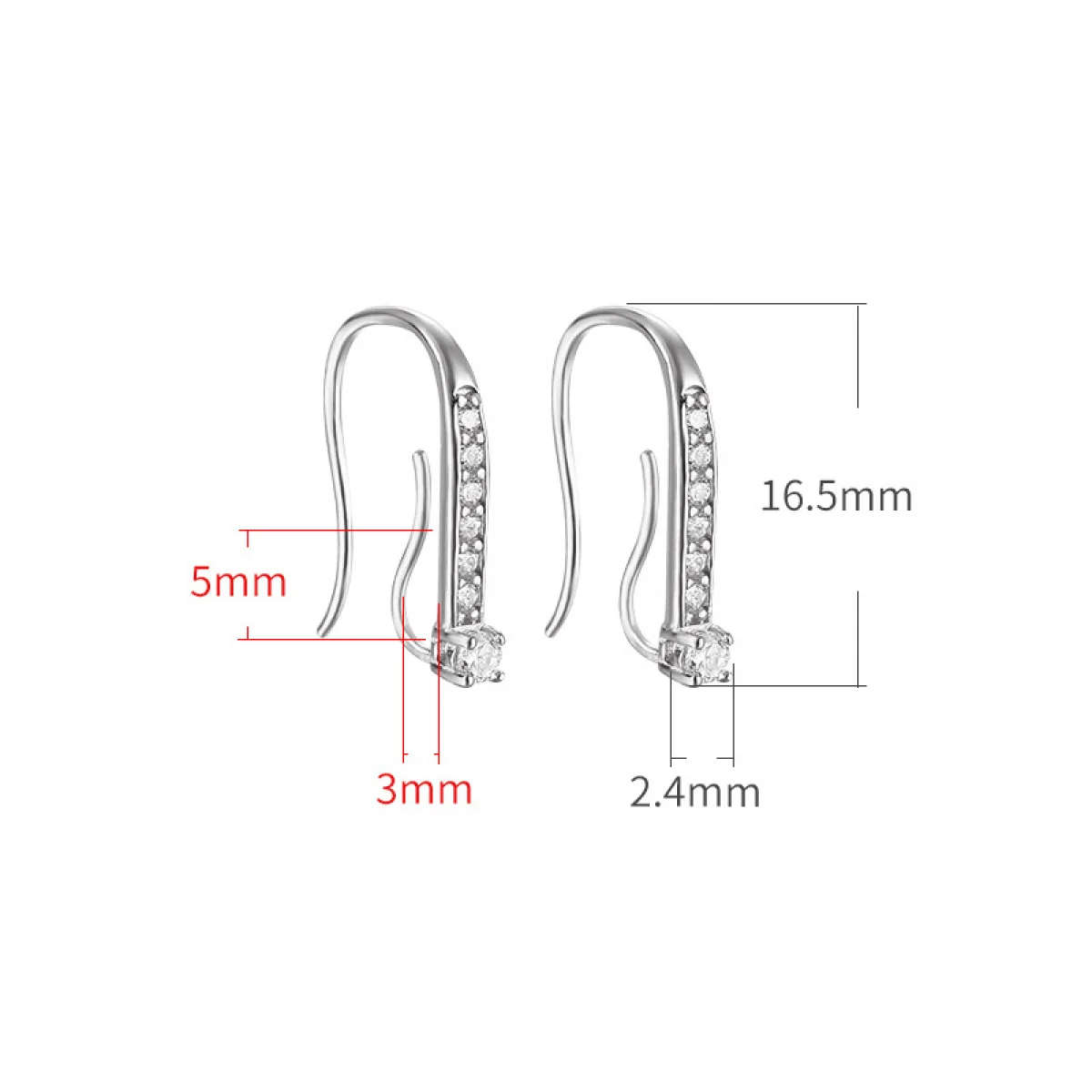 Solid Sterling Silver CZ Hoop Earring Setting Handmade DIY Earring Hook Jewelry Finding Accessories Custom Gifts