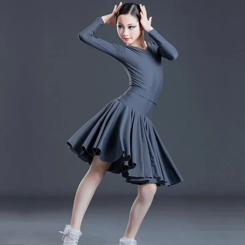 Girls Latin Dance Competition Uniform Kids Professional Standard No Bone Practice Exam Performance Costume Stage Performance Zym