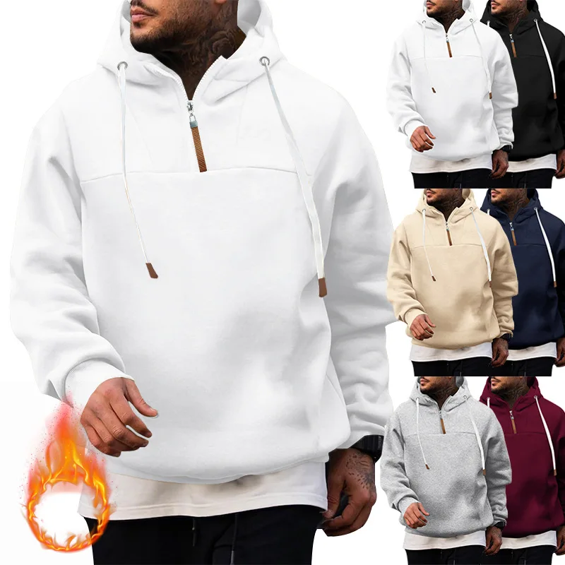 Men's Fleece Zipper Pullover Sweater Men's Autumn And Winter Casual Hooded Splicing Loose Men's Jacket