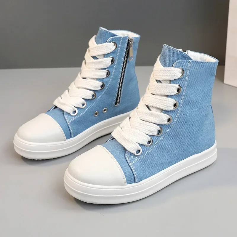 

2025 Spring Canvas Heightening Women's Shoes New platform Sneakers Women Student Board Shoes High Top Outdoor Casual Shoes