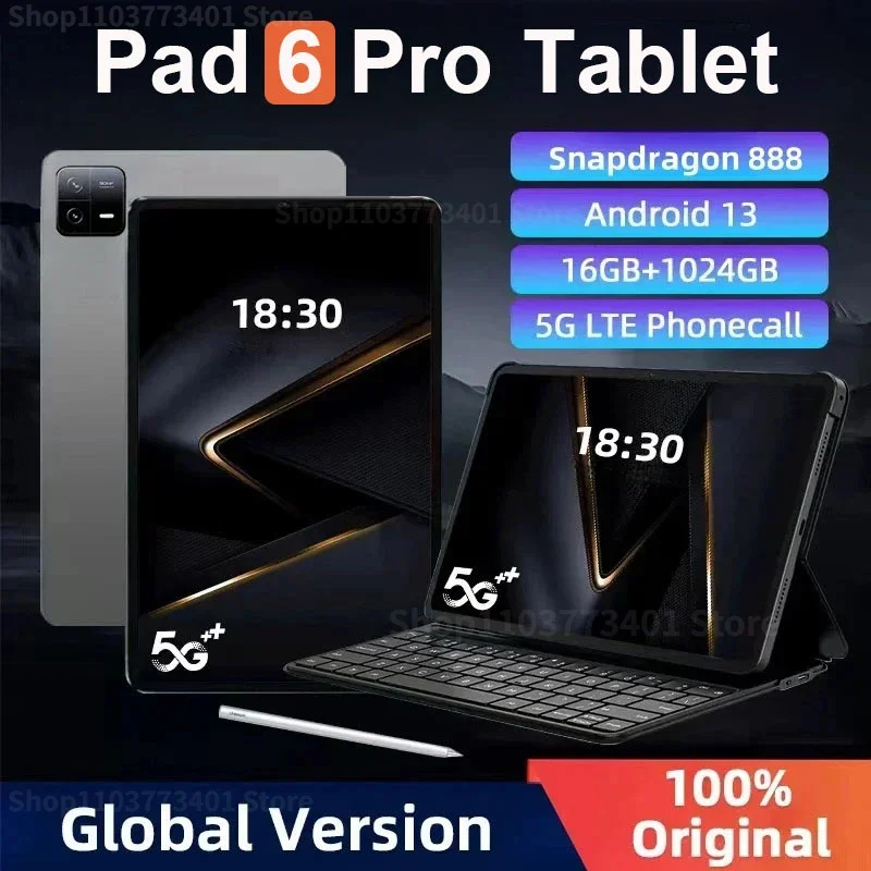 

Новый оригинальный планшет Global Edition, Android 13,0 Pad 6 Pro, 16 ГБ + 512 ГБ, Snapdragon 888, планшетофон, двойная SIM-карта, двойной режим ожидания, HD-экран