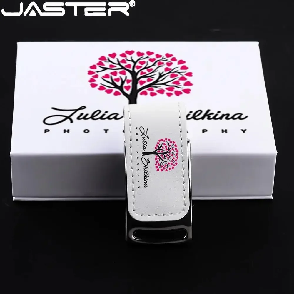 JASTER USB 2.0 Flash Drives 128GB Color Printing Fashion Pen Drive 64GB White Leather with box Memory Stick Business gift U disk