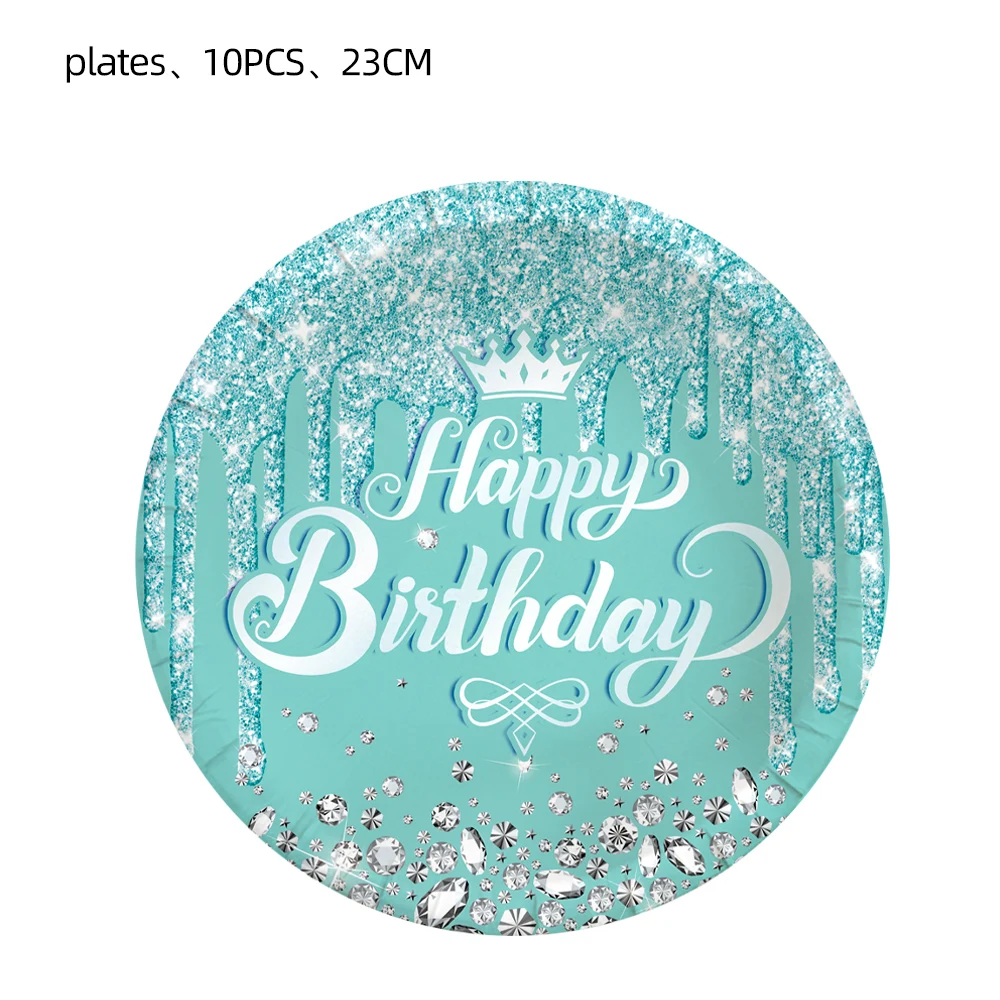 Tiffany Blue Diamond Birthday Children's Party Tableware Paper Plate Tissue Tablecloth Wedding Decoration Party Supplies