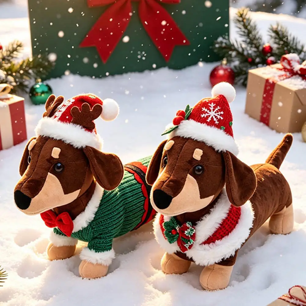 Dachshund Christmas Plush Toy Christmas Decor Plushie Christmas Dachshund Plush Toy with Santa Hat Soft Dog Stuffed Holiday