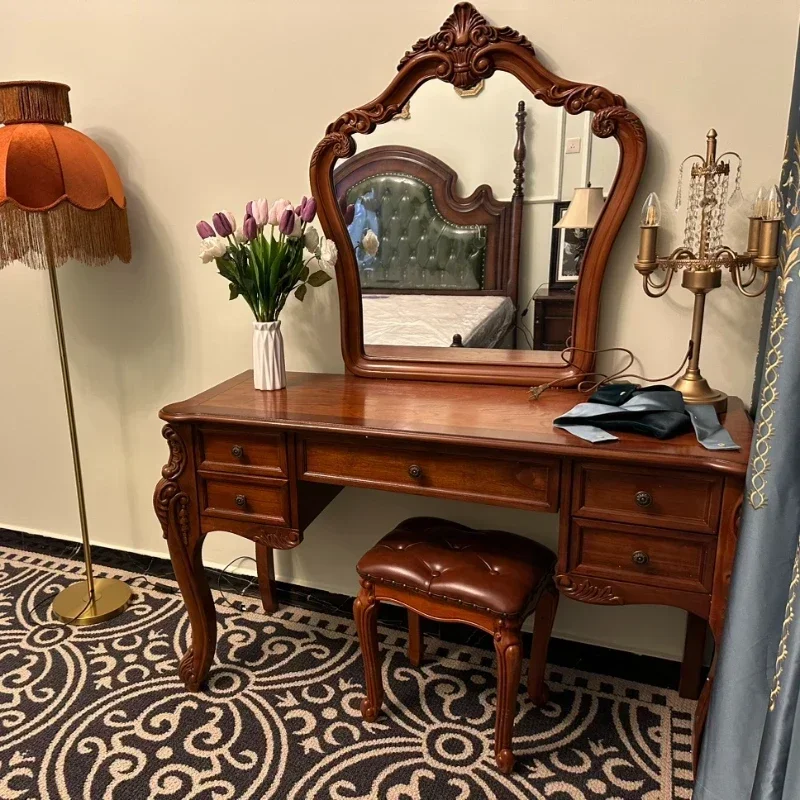 Vintage Nordic Drawer Dresser Mirror Set Wood Make Up Dresser Table Bedroom Vanity Storage Tocador De Maquillaje Home Furniture