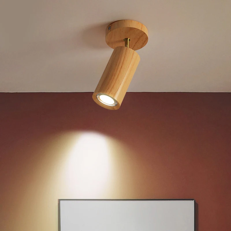 Nordic Log Spotlights Wood Ceiling Lights Home Lighting Lustre Led Living Room TV Wall Background rotatable brief Corridor lamp