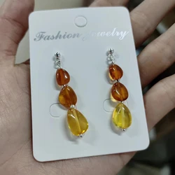 Natural Multicolor Amber Earrings Polished Cognac with Gold Amber Earrings 925 Sterling Silver Earrings