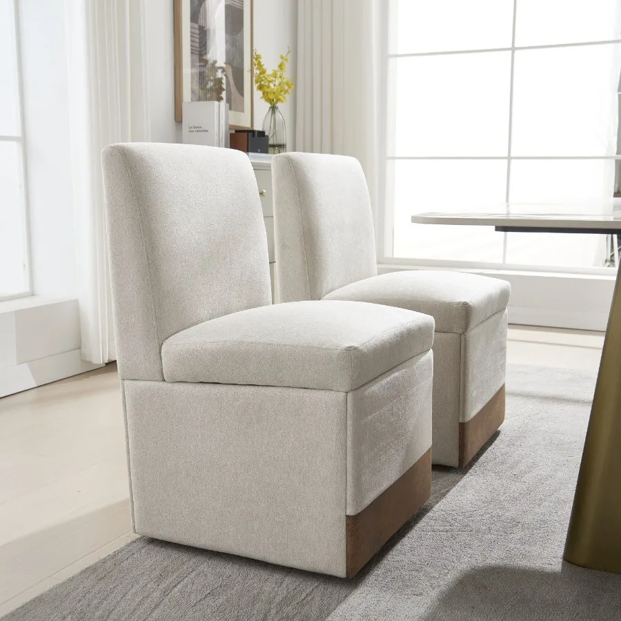 COOLMORE كراسي طعام منجدة دوارة 360 درجة مجموعة من 2 كراسي دوارة لغرفة الطعام كراسي المطبخ عجلات تخزين مريح Mo