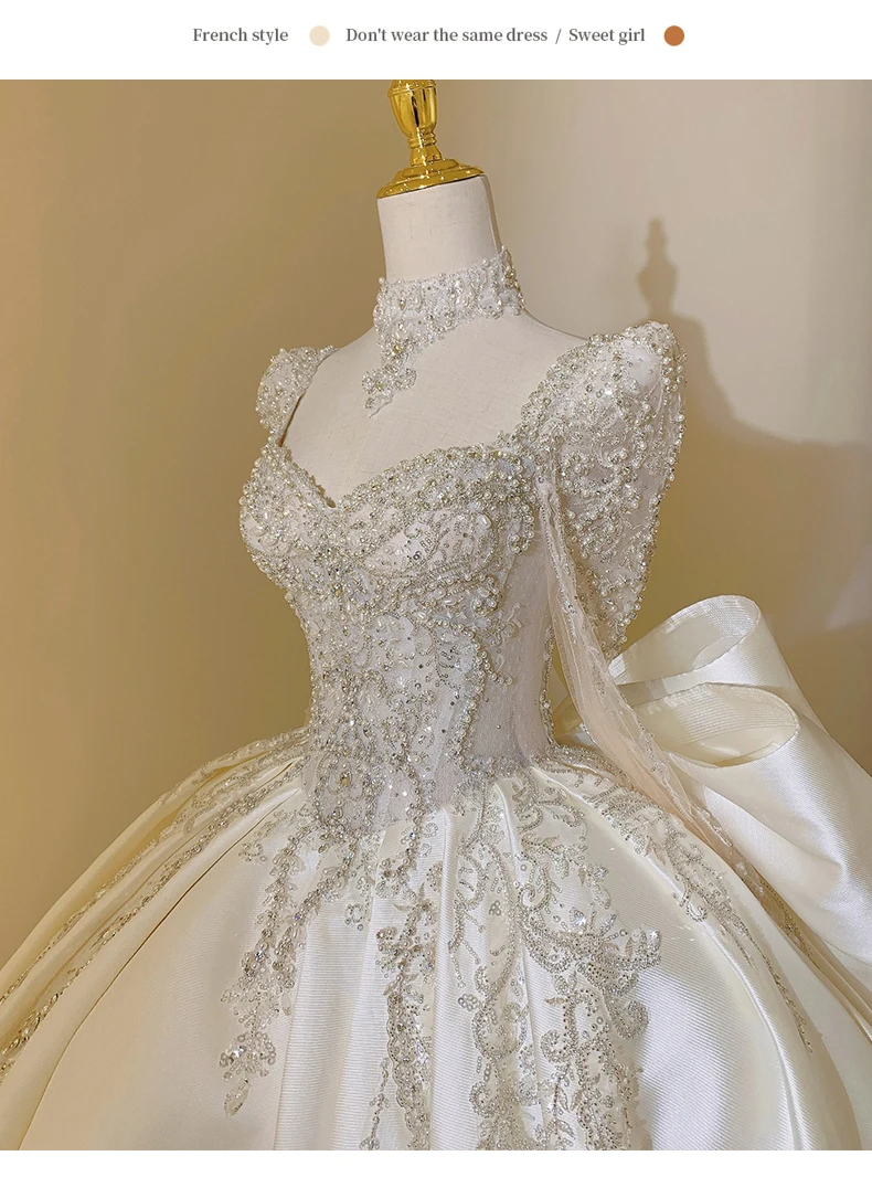 New Sweet Square Collar Satin Wedding Dress Plus Size Custom Lace Up Luxury Bridal Ball Gown Vestido De Noiva Floor Or Train
