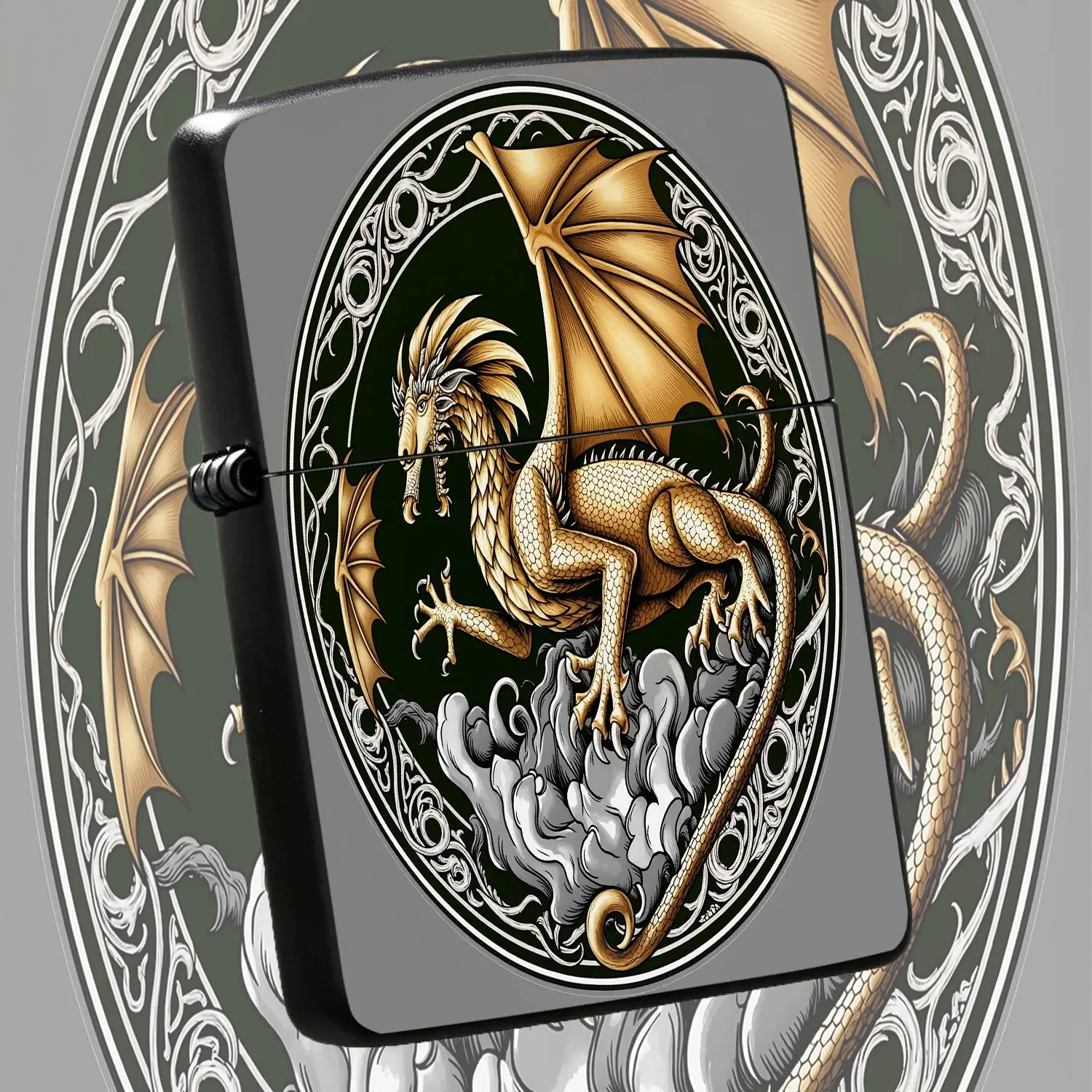 Vintage Ornate Golden Dragon Pattern Lighter, Exquisite Medieval Mythical Wyvern Design, Decorative Round Art Piece For Daily Use, Unique Collectible Accessory, Ideal Creative Gift For Any Occasion, Smooth Reliable Igni A Humorous And Inter
