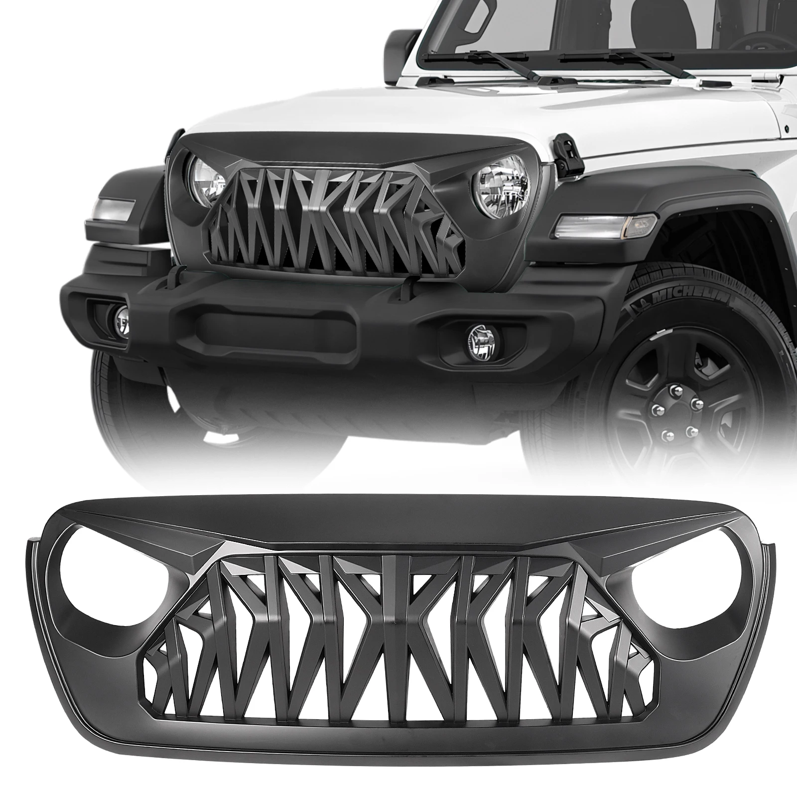 

Front Grill Cover Shark Grille Guard For 2018-2024 Jeep Wrangler JL Gladiator JT