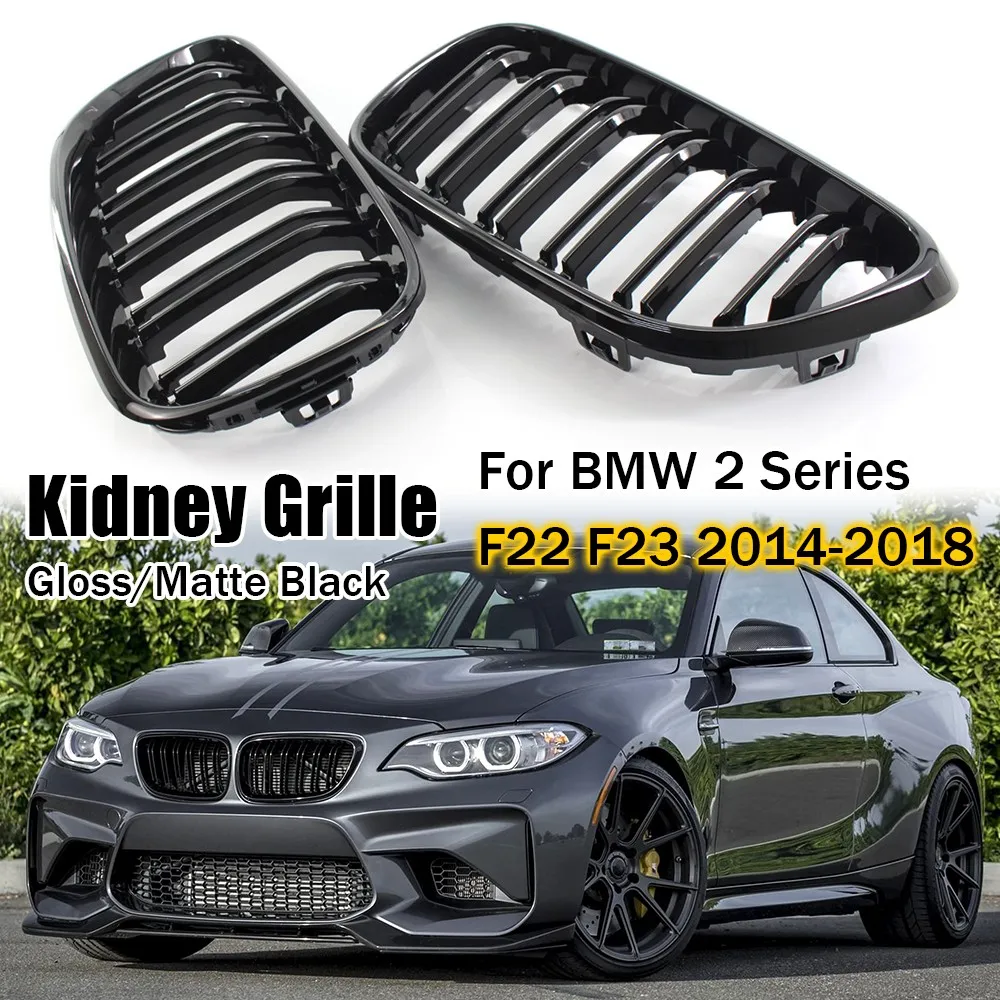

For BMW 2 Series F22 F23 F87 M2 2014-2018 2x Car Grille Front Kidney Grill Double Line Style 51137295524 51137295523 Decoration