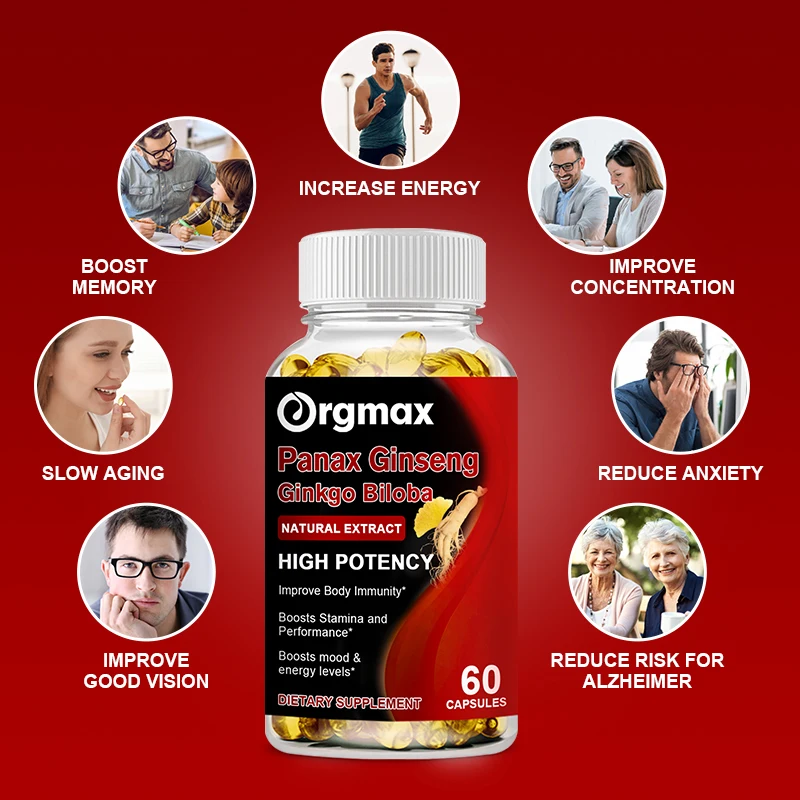 Best Supplements Blend of Korean Red Ginseng Root and Ginkgo Biloba and Ashwagandha (3 in 1) for Men & Women Supplement