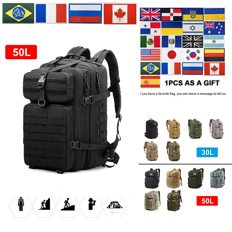 

30L/50L Tactical Backpack Men Tactical Knapsack Hiking Camping Waterproof Rucksacks Army Outdoor Camping Trekking Hunting Bag