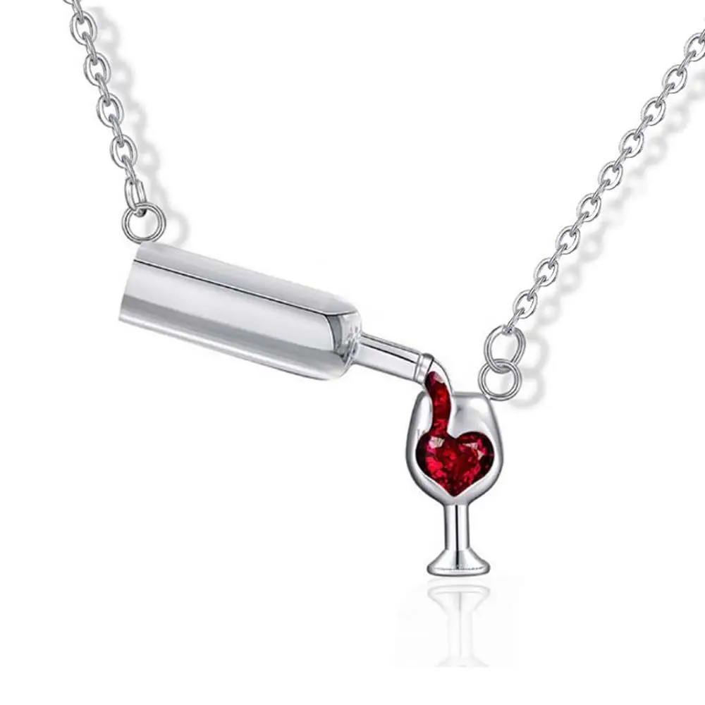 Regalo de botella de cristal de moda de boda para mujer amor corazón oro rosa Color plata vino tinto colgante collar joyería gargantilla